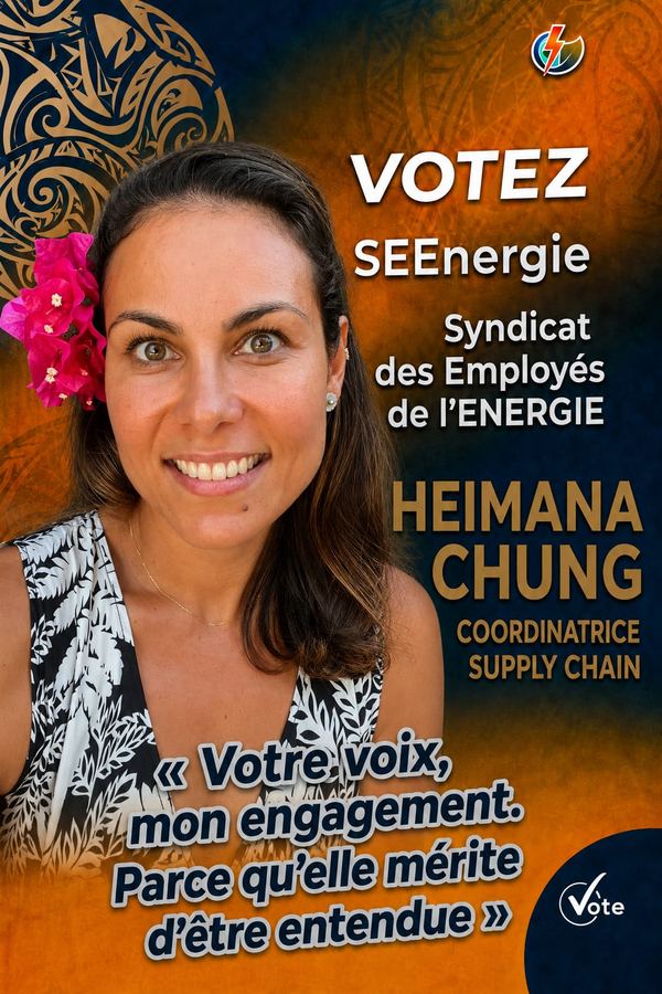 Affiche de campagne de Heimana Chung, coordinatrice supply chain. « Votre voix, mon engagement. Parce qu'elle mérite d'être entendue. »