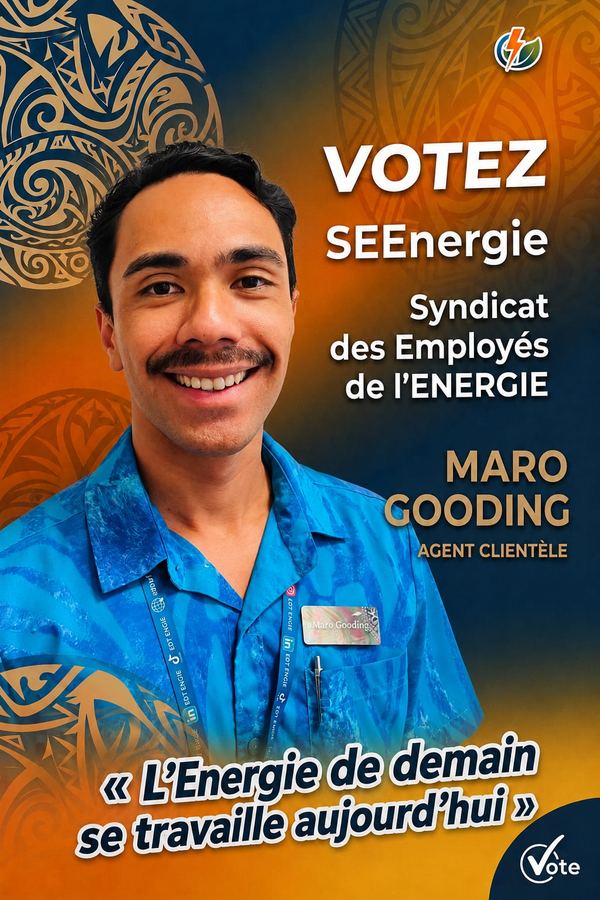 Affiche de campagne de Maro Gooding, agent clientèle. « L'énergie de demain se travaille aujourd'hui. »